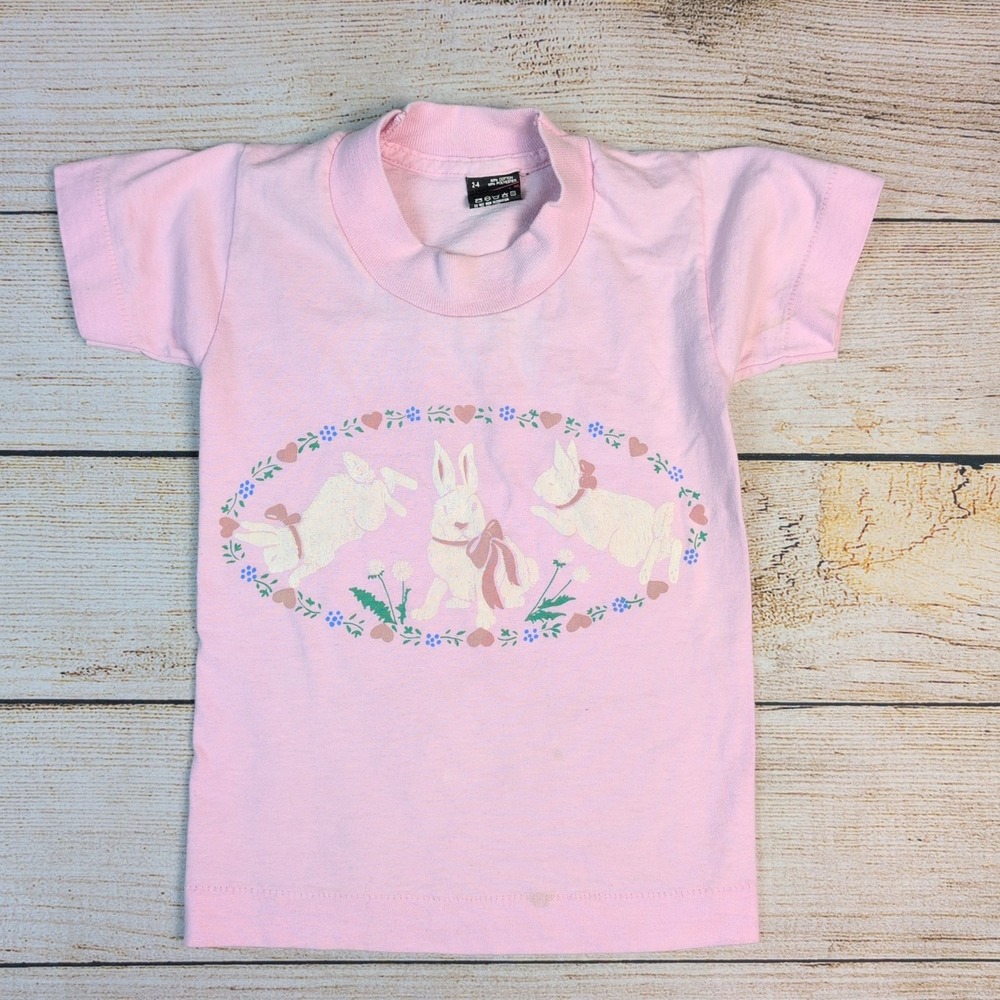 Vintage Fruit of the Loom Best Bunny Rabbit Pink T-Shirt Kids‎ 2-4 USA Made 90s